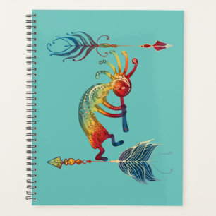 Inheemse Amerikaanse Kokopelli Met Twee Veren 1 Planner