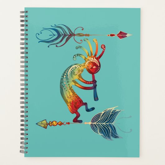 Inheemse Amerikaanse Kokopelli Met Twee Veren 1 Planner (Voorkant)
