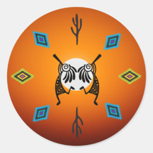 Inheemse Amerikaanse Kokopelli Sun Southwestern Ronde Sticker