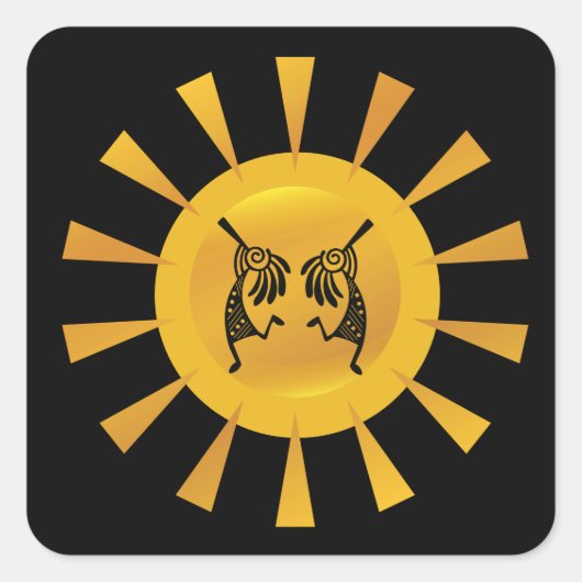 Inheemse Amerikaanse Kokopelli Sun Southwestern Vierkante Sticker (Voorkant)