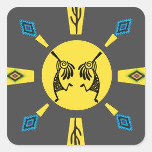 Inheemse Amerikaanse Kokopelli Sun Southwestern Vierkante Sticker