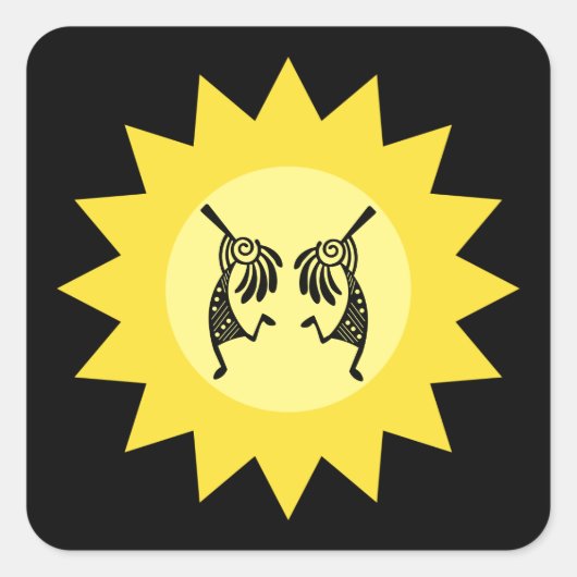 Inheemse Amerikaanse Kokopelli Sun Southwestern Vierkante Sticker (Voorkant)