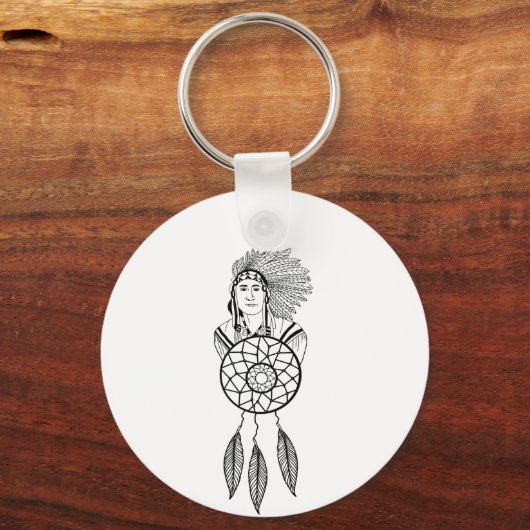 Inheemse Amerikaanse Man Indische hoofddroomcatche Sleutelhanger (Voorkant)