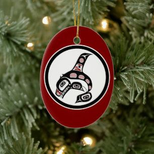 Inheemse Amerikaanse Red Black White Haida Killer  Keramisch Ornament