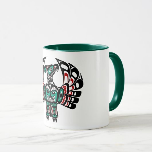 Inheemse Amerikaanse Rode Zwarte Haida Kunst Thund Mok (Voorkant rechts)