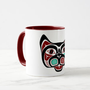 Inheemse Amerikaanse Rood Zwart Groen Haida Kunst  Mok