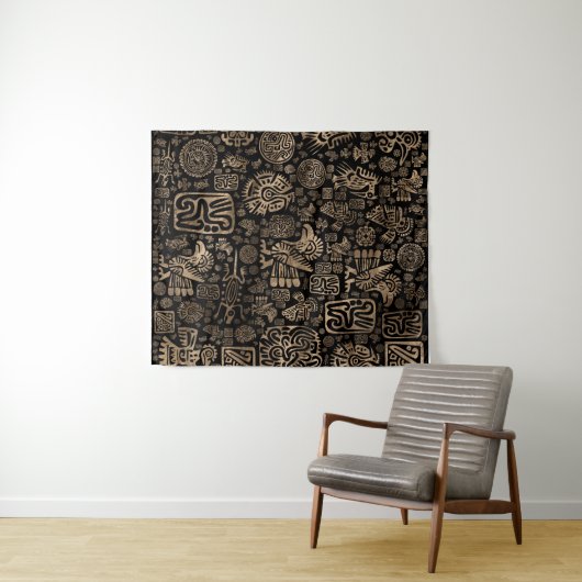 Inheemse Amerikaanse versieringspatronen zwart en  Wandkleed (In Situ (horizontaal))