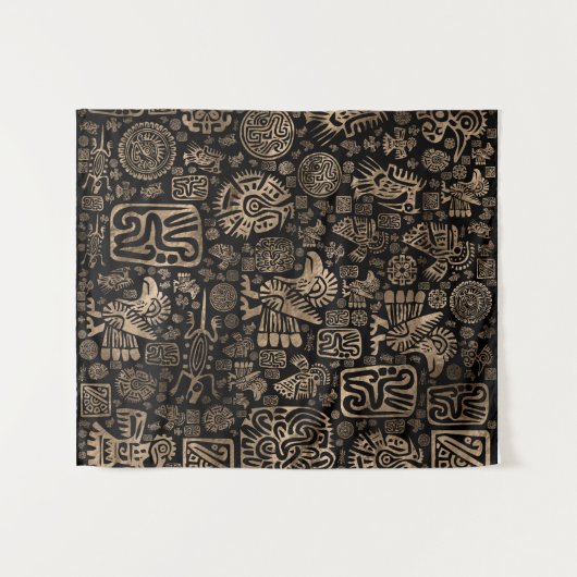 Inheemse Amerikaanse versieringspatronen zwart en  Wandkleed (Voorkant (horizontaal))