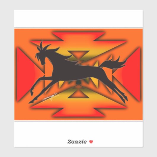 Inheemse Amerikaanse vlakte stijl paard met oranje Sticker (Vel)