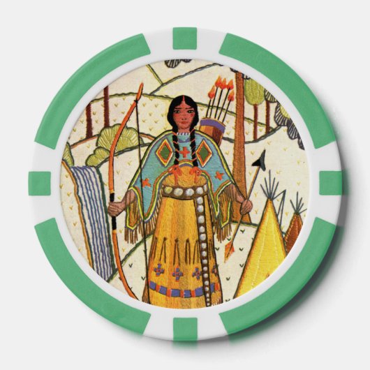 Inheemse Amerikaanse Vrouw Boog Pijl Bomen Waterva Poker Chips (Voorkant)
