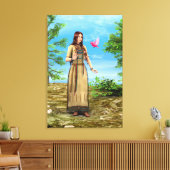 Inheemse Amerikaanse vrouw bos vogel kunst Canvas Afdruk (Insitu (Woonkamer))
