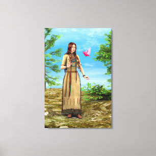 Inheemse Amerikaanse vrouw bos vogel kunst Canvas Afdruk