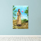 Inheemse Amerikaanse vrouw bos vogel kunst Canvas Afdruk (Insitu (Houten vloer))