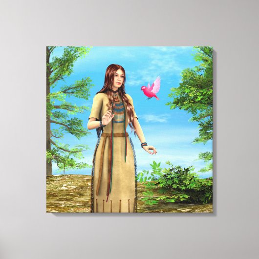 Inheemse Amerikaanse vrouw bos vogel kunst Canvas Afdruk (Voorkant)