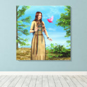 Inheemse Amerikaanse vrouw bos vogel kunst Canvas Afdruk (Insitu (Houten vloer))