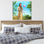 Inheemse Amerikaanse vrouw bos vogel kunst Canvas Afdruk (Insitu (Slaapkamer))