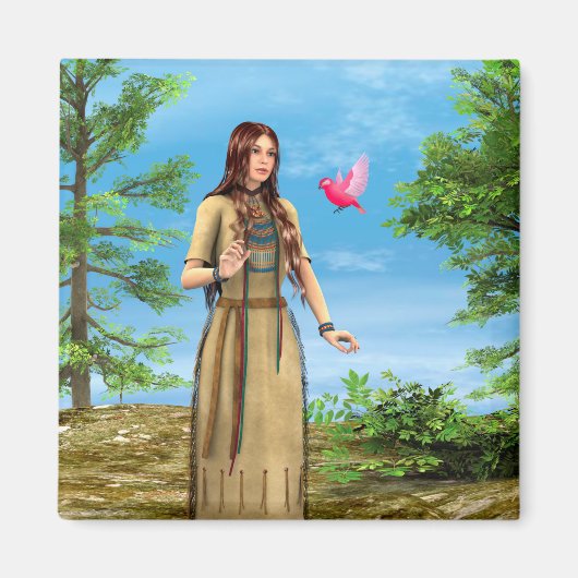 Inheemse Amerikaanse vrouw bos vogel kunst Magneet (Voorkant)