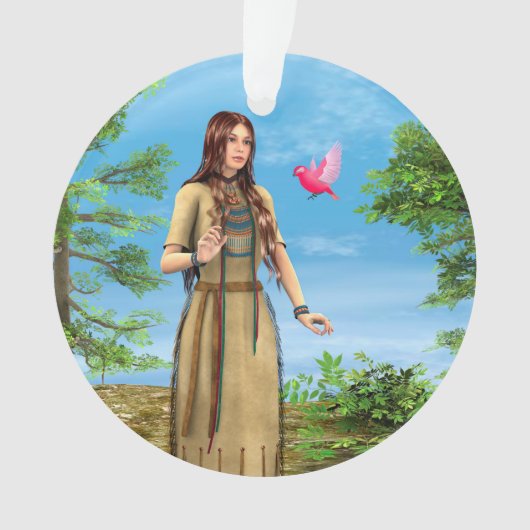 Inheemse Amerikaanse vrouw bos vogel kunst Ornament (voorkant)
