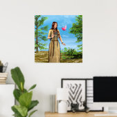 Inheemse Amerikaanse vrouw bos vogel kunst Poster (Thuiskantoor)