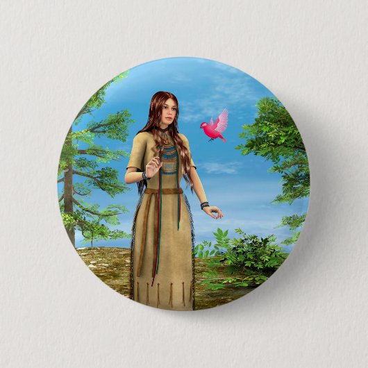 Inheemse Amerikaanse vrouw bos vogel kunst Ronde Button 5,7 Cm (Voorkant)