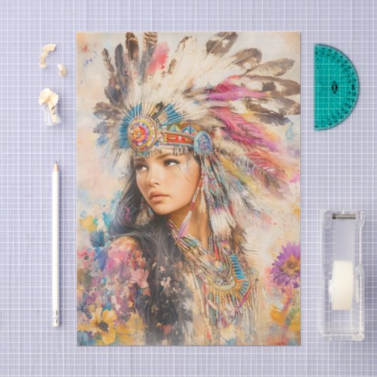 Inheemse Amerikaanse vrouw Decoupage Tissuepapier (Craft)