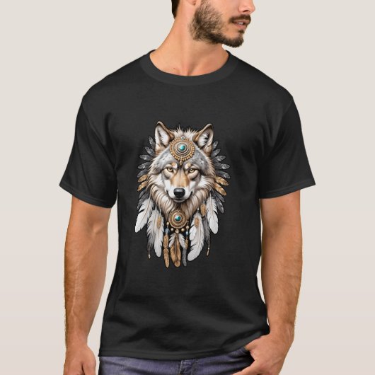 Inheemse Amerikaanse Wolf Feather Headdress Hunter T-shirt (Voorkant)