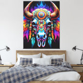inheemse bizon schedel canvas afdruk (Insitu (Slaapkamer))