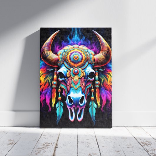 inheemse bizon schedel canvas afdruk