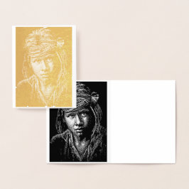 Inheemse Boy American Gold Foil Note Card Folie Kaarten