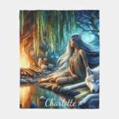 Inheemse en wolf door water Tranquil scene Fleece Deken (Voorkant)