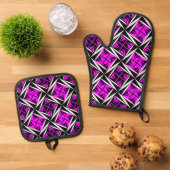 Inheemse Heilige Winden in Roze Ovenwant & Pannenlap Set (Top down)