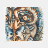 Inheemse Indiaan en haar wolf metgezel Fleece Deken (Voorkant (Horizontaal))