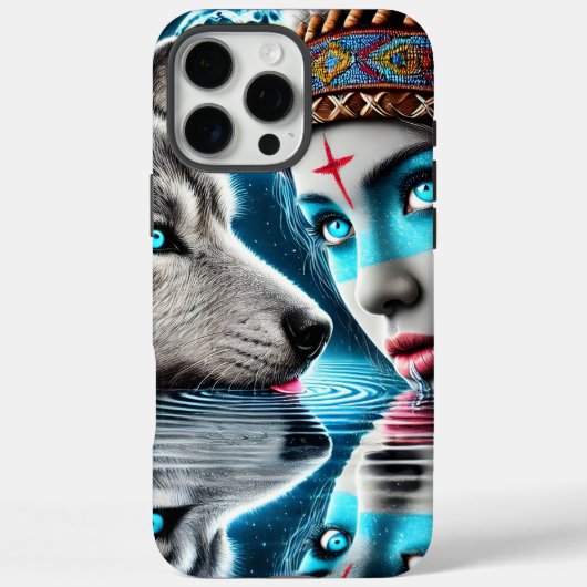 Inheemse Indiaanse krijger en wolfreflecties Case-Mate iPhone Case (Achterkant)