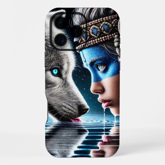 Inheemse Indiaanse vrouw en trouwe wolf iPhone Hoesje (Achterkant)