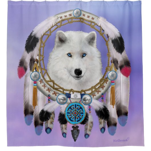 Inheemse Indiaanse Wolf Geest Douchegordijn (Voorkant)