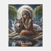 Inheemse Indianen en wolven delen maanlicht Fleece Deken (Voorkant)