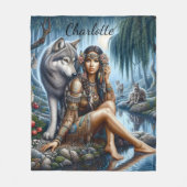 Inheemse Indianen en wolven delen maanlicht Fleece Deken (Voorkant)