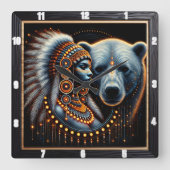 Inheemse Indiase geest en Natuur in de kunst Vierkante Klok (Voorkant)