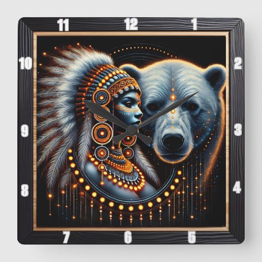 Inheemse Indiase geest en Natuur in de kunst Vierkante Klok (Voorkant)