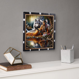 Inheemse Indiase geest Tijd: Glans van het kampvuu Vierkante Klok