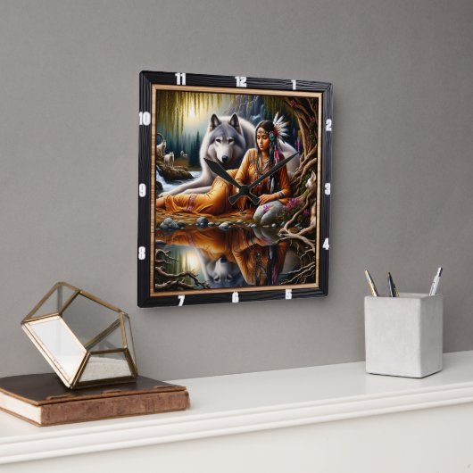 Inheemse Indiase geest Tijd: Glans van het kampvuu Vierkante Klok (Kantoor)