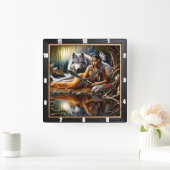 Inheemse Indiase geest Tijd: Glans van het kampvuu Vierkante Klok (Huis)