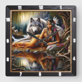 Inheemse Indiase geest Tijd: Glans van het kampvuu Vierkante Klok (Voorkant)