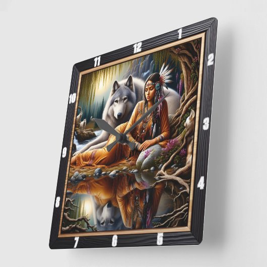 Inheemse Indiase geest Tijd: Glans van het kampvuu Vierkante Klok (Hoek)