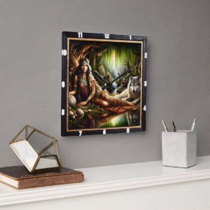 Inheemse Indiase geest Tijd: Glans van het kampvuu Vierkante Klok