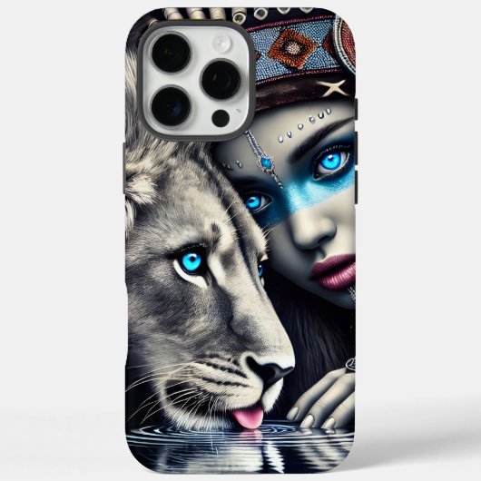 Inheemse krijger en leeuw onder maanlicht Case-Mate iPhone case (Achterkant)