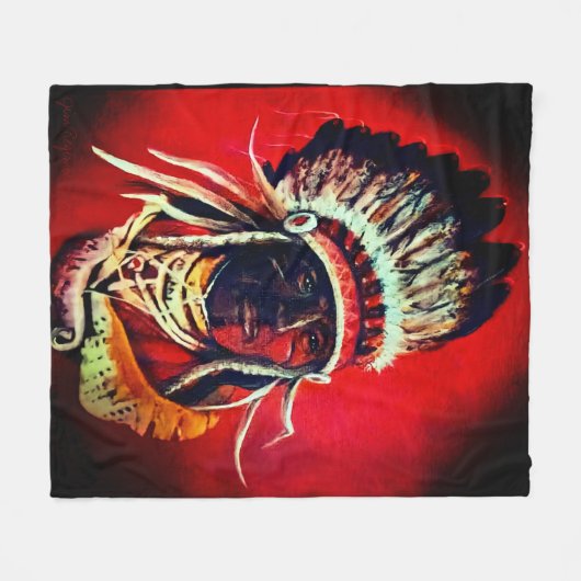 "Inheemse Krijger" Fleece Deken (Voorkant (Horizontaal))