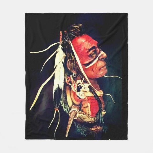 Inheemse krijger "Kaw" fleece deken (Voorkant)