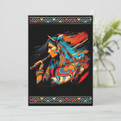 inheemse meisje dat fluit speelt Paarden Uitnodigi Kaart (Staand voorkant)