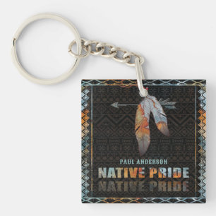 Inheemse Pride Indiase veer Retro Tribal Arrow Sleutelhanger